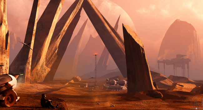 Обои картинки фото 3д графика, фантазия , fantasy, горы, пейзаж, фантастика, небо