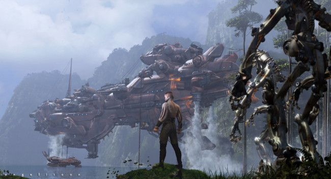 Обои картинки фото 3д графика, фантазия , fantasy, пейзаж, фантастика, парень