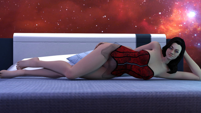 Обои картинки фото 3д графика, люди , people, девушка, взгляд, фон, кровать, корсет