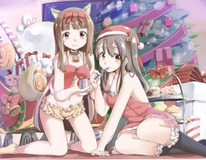 Картинка аниме зима +новый+год +рождество sekira ame арт девочки