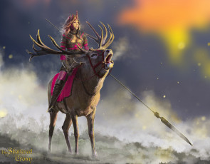 Картинка фэнтези девушки девушка наездник олень доспехи воин копье