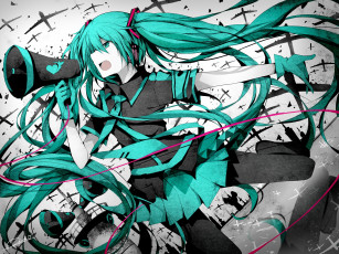 Картинка аниме vocaloid hatsune miku peneko арт микрофон девушка