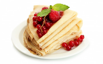 Картинка еда блины +оладьи стопка малина смородина