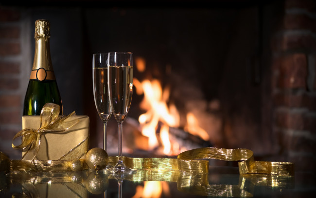 Обои картинки фото праздничные, угощения, лента, шампанское