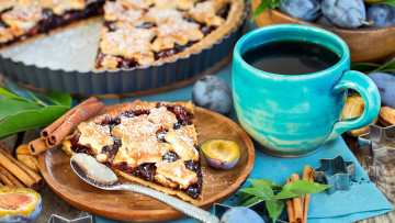 Картинка еда пироги кофе сливовый сливы пирог