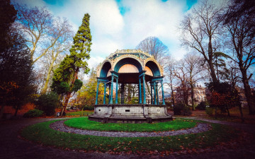 Картинка природа парк листопад беседка осень