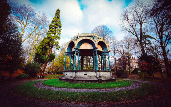 Обои картинки фото природа, парк, листопад, беседка, осень
