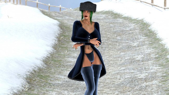 Обои картинки фото 3д графика, люди , people, девушка, фон, снег