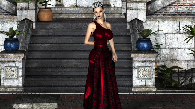 Обои картинки фото 3д графика, люди , people, девушка, фон, взгляд, платье