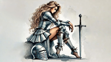 Картинка фэнтези люди нейросети графика нейроарт ai art нейронные сети рисунки нейро искусство нейрографика graphics neuroart neural networks drawings neuro neurography девушка рыцарь