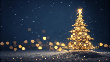 обоя праздничные, ёлки, ёлка, огни, снег