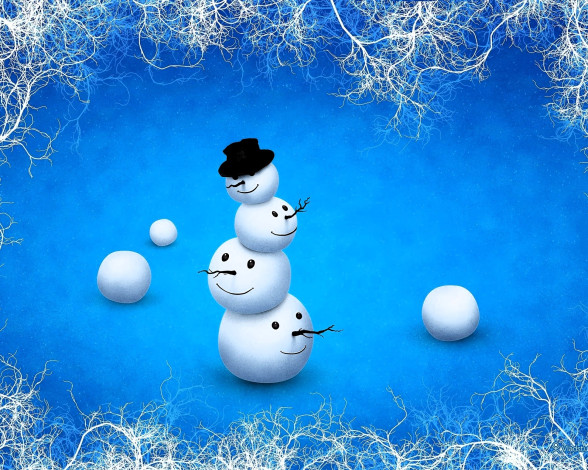 Обои картинки фото праздничные, снеговики, снеговик, головы, шляпа, узоры