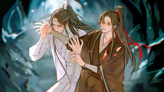 Обои картинки фото аниме, mo dao zu shi, лань, ваннци, вэй, усянь, укус