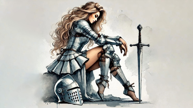 Обои картинки фото фэнтези, люди, нейросети, графика, нейроарт, ai, art, нейронные, сети, рисунки, нейро, искусство, нейрографика, graphics, neuroart, neural, networks, drawings, neuro, neurography, девушка, рыцарь