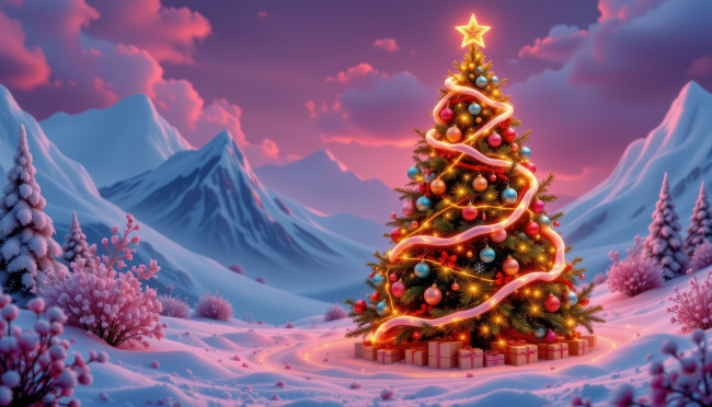 Обои картинки фото автор wp stl, 3д графика, праздники , holidays, горы, снег, елка, подарки