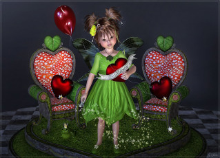 Картинка 3д графика people люди стулья сердечки девочка