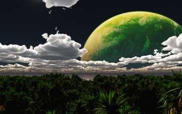Картинка 3д графика nature landscape природа планета пальмы облака