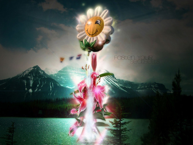 Обои картинки фото 3д, графика, flowers, цветы, горы