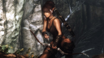 Картинка the elder scrolls skyrim видео игры лук эльфийка