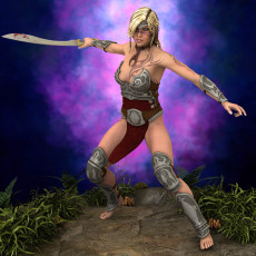 обоя 3д графика, amazon , амазонки, трава, меч, девушка