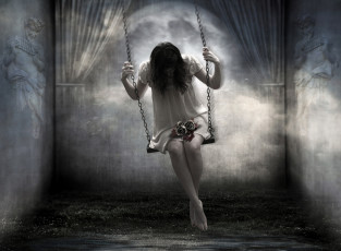 Картинка фэнтези девушки качели