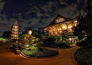 Картинка города диснейленд клумбы фонари огни парки ночь hdr дизайн анахайм калифорния сша