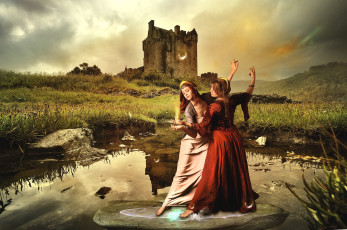 Картинка фэнтези девушки замок танец