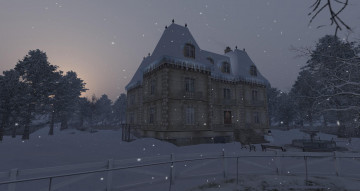 Картинка 3д+графика architecture+ архитектура дом снег деревья забор