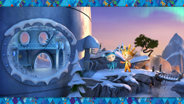 обоя рисованные, - другое, мост, горы, дерево, дом, снег, снежинка, лучик, сочи, олимпиада