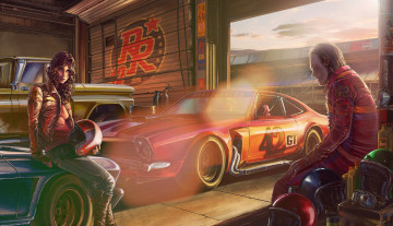 Картинка рисованные люди гараж шлем