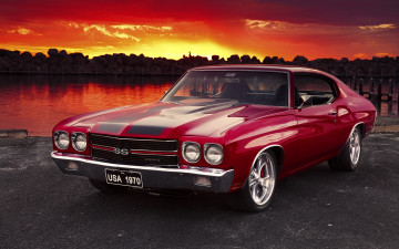 Картинка автомобили chevrolet chevelle red sunrise