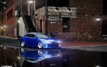 Картинка автомобили mitsubishi lancer blue