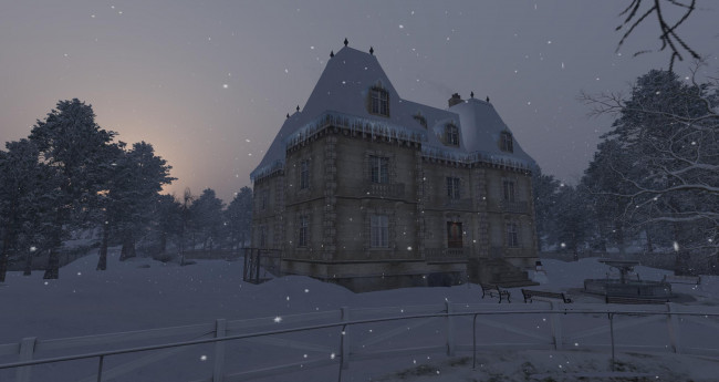 Обои картинки фото 3д графика, architecture , архитектура, дом, снег, деревья, забор