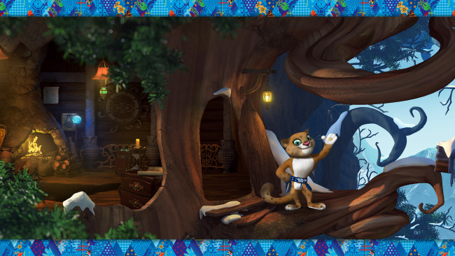 Обои картинки фото рисованные, - другое, дом, дерево, снег, олимпиада, леопард, сочи