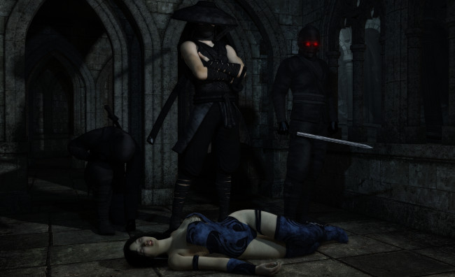 Обои картинки фото unconscious poser, 3д графика, fantasy , фантазия, девушка, ниндзя