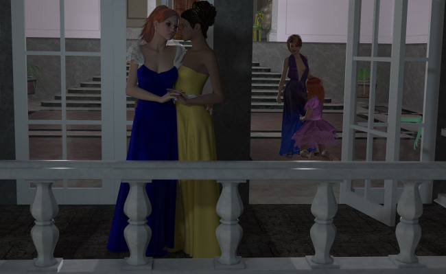 Обои картинки фото 3д графика, people , люди, девушки, лесница