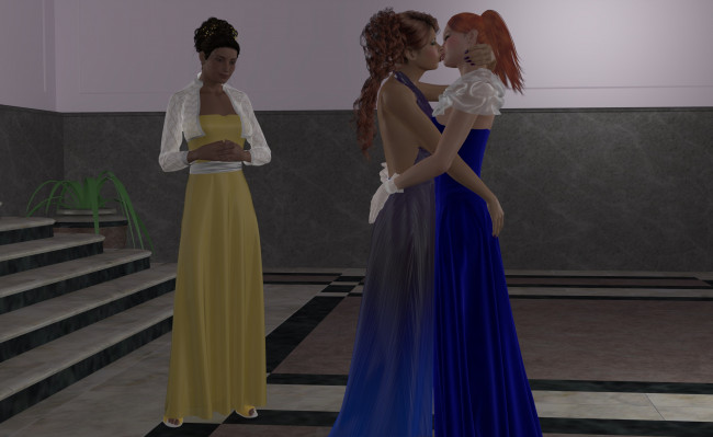 Обои картинки фото 3д графика, people , люди, девушки, лесница