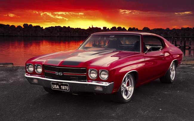 Обои картинки фото автомобили, chevrolet, chevelle, red, sunrise