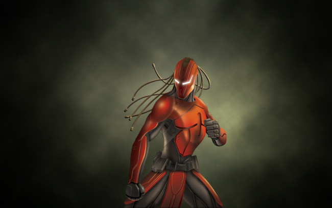 Обои картинки фото mortal kombat, видео игры, mortal, kombat, sector, сектор, робот, киборг, красный