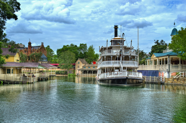 Обои картинки фото корабли, пароходы, пароход, колесный, река