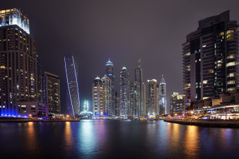 Картинка dubai+marina города дубай+ оаэ огни небоскребы ночь акватория