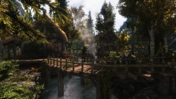 Картинка 3д+графика природа+ nature лес дом мост река