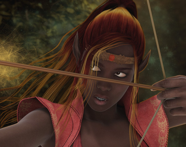 Обои картинки фото 3д графика, эльфы , elves, лук, фон, взгляд, эльфийка