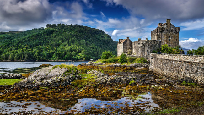 Обои картинки фото города, - дворцы,  замки,  крепости, замок, река, лес, холм