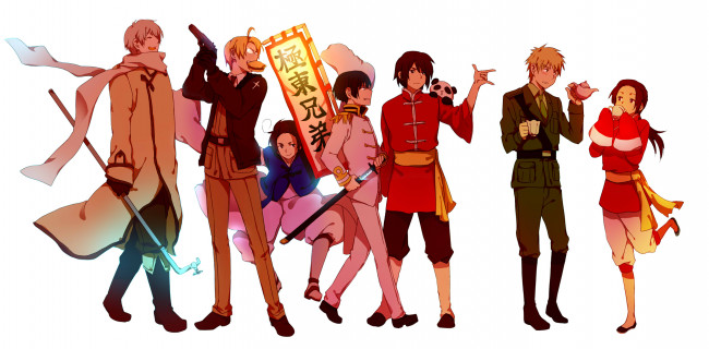Обои картинки фото аниме, hetalia,  axis powers, арт, парни, фон