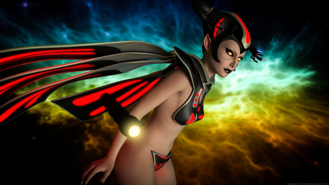 Обои картинки фото 3д графика, существа , creatures, взгляд, девушка, фон