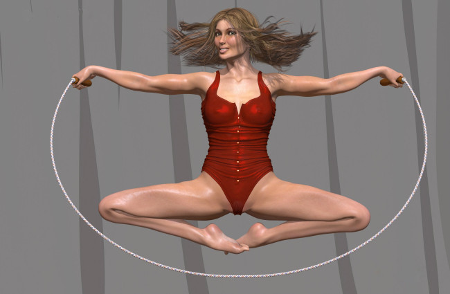 Обои картинки фото 3д графика, люди , people, взгляд, скакалка, фон, девушка