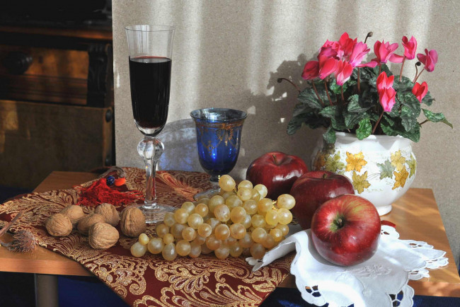 Обои картинки фото еда, натюрморт, цветы, фрукты