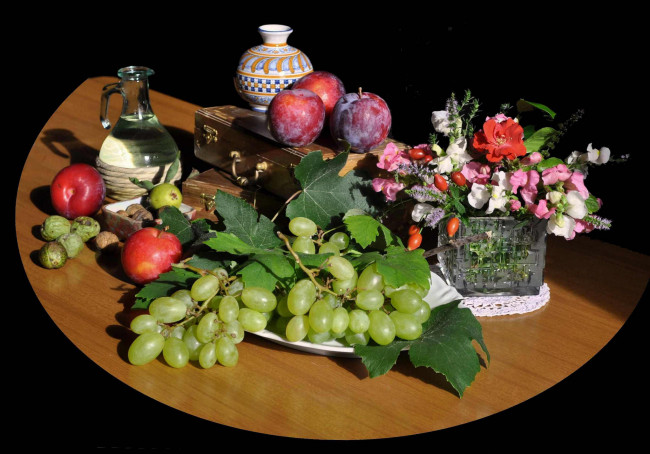 Обои картинки фото еда, натюрморт, цветы, фрукты