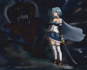 Картинка аниме mahou+shoujo+madoka+magika девушка фон взгляд